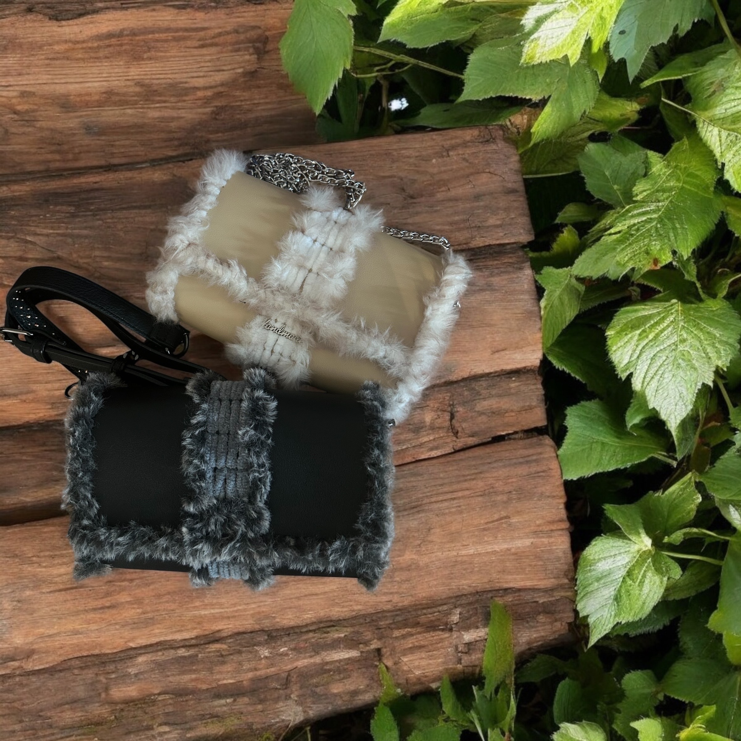 Sac à main de soirée avec fourrure synthétique et cuir